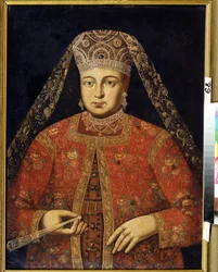 Marfa Matvejevna cárnő (1664-1715) portréja (Marfa Matvejevna cárnő portréja). Anonyme peinture, 79 x 60 cm, debütáló 18e siecle. M. Tuganov Észak-Oszét Művészeti Múzeum, Vladikavkas (oroszország).