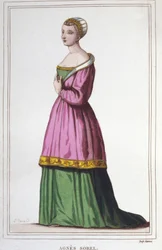 Agnes Sorel (1422-1450) portréja (Beaute sur Marne hölgye) (Beaute-sur-Marne). Károly király kedvence VII. metszet 1830-ból