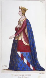 Navarrai Blanche (1224-1283) francia királynő portréja I. Roux János menyasszonya 1236-ban. 1830-as metszet