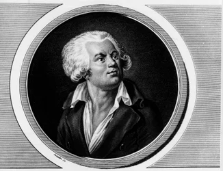 Georges Jacques Danton hagyományos ügyvéd (1759-1794) portréja. Metszet a „” A francia forradalom történelmi festményeinek teljes gyűjteménye, három kötetben.””” 1804.