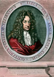 Gottfried Wilhelm Leibniz (1646-1716) német filozófus és matematikus portréja. 18. századi metszet. Magángyűjtemény