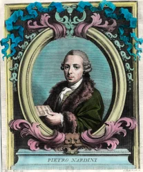 Pietro Nardini (1722-1793) olasz hegedűművész és zeneszerző portréja. 18. századi metszet. Magángyűjtemény.