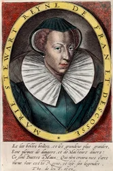Marie Stuart királynő (1542-1587), Franciaország és Skócia királynő portréja. századi metszet. Magángyűjtemény.