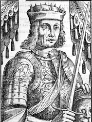 II. Roger of Hauteville (Ruggero Altavilla) (1097-1154), a szicíliai monarchia alapítójának portréja. századi Xilográfia.