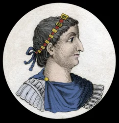 I. Theodosius (Flavius Theodosius) (347-395) római császár portréja, 19. századi metszet