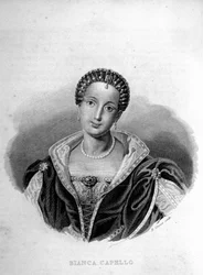 A velencei Bianca Cappello (1548-1587), François de Medici feleségének portréja. századi metszet.