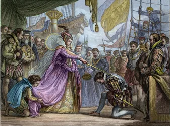 I. Erzsébet királynő (1530-1603) Francis Drake (1540-96) lovaggá ütötte – Francis Drake (1540-1596) lágyítása