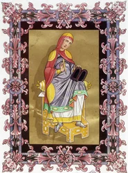 Radegunda (ca. 520 - 587), Franciaország királynéja, I. Chlothar felesége. 19. századi kromolitográfia egy illumináció alapján.