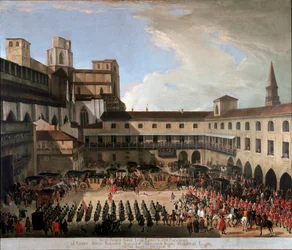 VI. Károly császár 1711-ben fogadta a velencei nagyköveteket Milánóban (festmény
