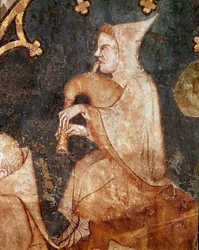 Dudában fújó juhász Részlet. 14. századi freskó. A Navarrai Olite (Navarra) Múzeumból, Pamplonából