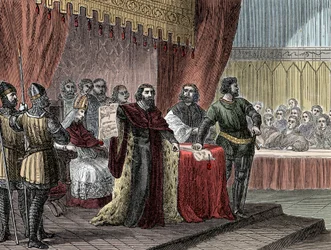 John Sans Terre (1167-1216) király (1167-1216) (""Magna Carta") aláírása Runnymedes számára „a Nagy Charta”-nak 1215. június 15-én."