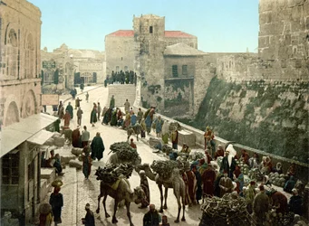 Dávid-torony utcája, a bazár. Jeruzsálem. Photochrome sd. 1890-1900 között.
