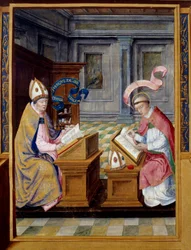Jeruzsálem Éva Szent Cirill (315-386) és Szent Ágoston (354-430) Miniatűr 16. századi pergamenen. Ecouen, Nemzeti Reneszánsz Múzeum