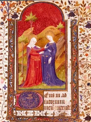 Miniatűr látogatás Kasztíliai Izabella óráinak könyvéből, Isabella Iere katolikus (1451-1504) 15. századi Sevilla, Biblioteca Colombina