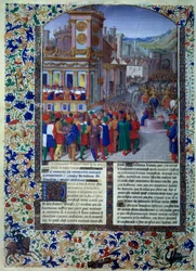 A rómaiak előkészítik Veies székhelyét Kr.e. 396-ban. Miniatűr a „Histoire romaine” (Ad urbe condita) című Tite Live-ból (Kr. e. 59-17) (Titus Livius), fordította Pierre Bessuire 1450-1500 Párizs, BN