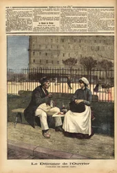 A munkás ebéd, Henri Cain (1859-1930) festő, drámaíró képének reprodukciója. Metszet a „” Le petit journal”-ban 1891.04.18. Selva gyűjteménye.
