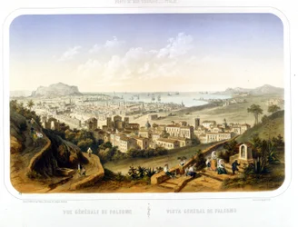 Kilátás a városra Palermo (Palermo). 1850. Metszet 1860-ból