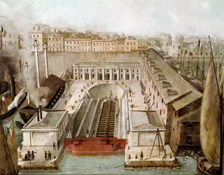 Kilátás a nápolyi kikötő 1852-ben felavatott szárazrakterére (Kilátás a nápolyi szárazdokkra) A 19. századi Museo di Capodimonte Nápoly festménye