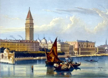 Kilátás a nagy csatornára és a Szent Márk térre. Velence akvarell a 18. század végéről, a 19. század elejéről