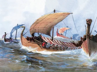 Viking hajó Normandia felé, akvarell