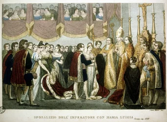 Esküvői szertartás I. Napóleon és Mária – Habsburg Lujza között a bécsi Ágoston-templomban, április 2.