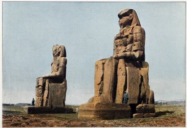 Az ókori Egyiptom: Memnon kolosszusa Thébába. 19. század vége.