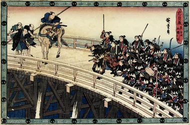Az éjszakai támadás 11. felvonása 5. jelenet; Letartóztatás a Ryo_goku hídon, 1838 körül