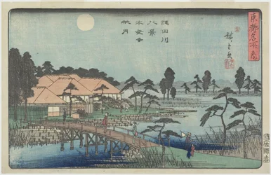 Őszi hold a Mokuboji templom felett, kb. 1840-1842
