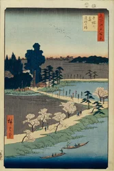 Azuma no mori szentély és az összefonódott kámfor Edo száz híres képe, 1856-1858