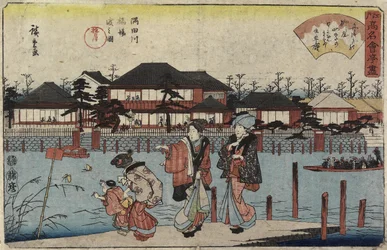 Átkelés a Szumida folyón Hashibánál, Yanagiya étterem, 1830-1844