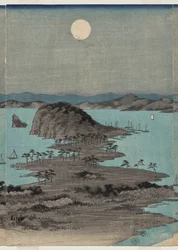 Esti kilátás a nyolc híres helyre Kanazawa közelében Telihold alatt Musashi tartományban