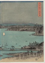 Esti kilátás a nyolc híres helyre Kanazawa közelében Telihold alatt Musashi tartományban