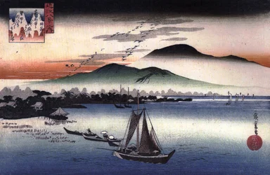 Hiroshige Halászcsónakok egy tavon