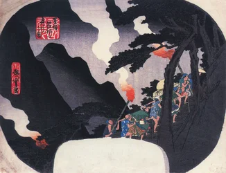 Hiroshige Utazók egy hegyi ösvényen éjszaka