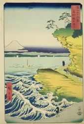 Hota Beach Awa tartományban (Boshu Hota no kaigan), a "Harminchat kilátás a Fuji-hegyre (Fuji sanjurokkei)" sorozatból
