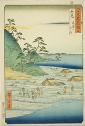 Iwami tartomány: Sós strandok a Takatsu-hegy közelében (Iwami, Takatsuyama shiohama), a "Híres helyek a hatvanpár tartományban (Rokujuyoshu meisho zue)" sorozatból.