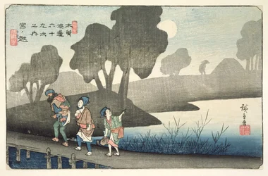 Miyanokoshi, No.37 a "69 Stations of the Kisokaido" sorozatból, Hoeido és Kinjudo kiadó, 1830-as évek vége (színes fametszet).