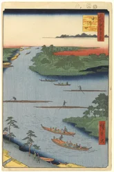 Nakagawa River Mouth, 70. sz. Edo száz híres nézetéből, 1857 (fatömbnyomat)