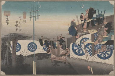 48. „Seki: Korai indulás a Honjinból” az 53 állomás a Tókaidón sorozatból, kb. 1834