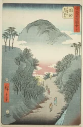 Okabe: Keskeny borostyánnal borított út a Mount Utsu-nál (Okabe, Utsu no yama tsuta no hosomichi), sz. 22 az "Ötvenhárom állomás híres látnivalói (Gojusan tsugi meisho zue)" sorozatból, amely Függőleges Tokaido néven is ismert