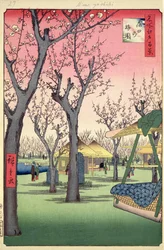 Szilvakert, Kamata, Edo száz híres nézetéből, 1857. február (fatömb színes nyomat)