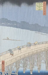 Hirtelen zápor az Ōhashi hídon Atakénál, a „100 látkép Edóról” sorozatból, 1857
