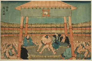 Szumómeccs az Ekoin Templom környékén (Ekoin keidai sumo no zu), a "Ryogoku a keleti fővárosban (Toto Ryogoku)" sorozatból