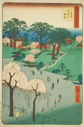 Ega r Nippori kézi képviselő (a Nippori templomi csata), a „Ridge dre d f s view of Edo (Edo száz híres képe)” sorozatból.