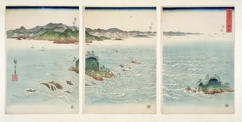 Naruto zuhatagai Awa tartományban, a „Hó, hold és virágok” sorozatból, 1857