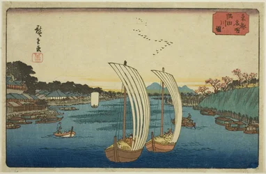 Kilátás a Sumida folyóra (Sumidagawa no zu), a "Híres helyek a keleti fővárosban (Toto meisho)" sorozatból