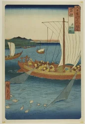 Wakasa tartomány: (Wakasa, gyosen karei ami), a "Hatvan-egynéhány tartomány híres helyei (Rokujuyoshu meisho zue)" sorozatból.