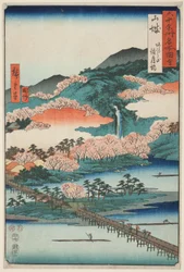 Yamashiro tartomány: A Togetsu híd az Arashi-hegyen (Yamashiro, Arashiyama Togetsukyo), a "Hatvan-egynéhány tartomány híres helyei (Rokujuyoshu meisho zue)" sorozatból.