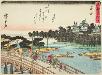 Yoshida a „Tokaido ötvenhárom állomása (Tokaido gojusan tsugi)” sorozatból, más néven Tokaido verssel (Kyoka iri Tokaido)