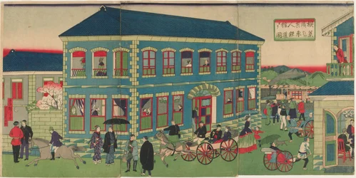A gőzvonat képe Yokohama külföldi létesítményeiből, Meiji korszakból